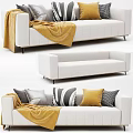 Modern Gray Beige White Sectional Sofa With Decorative Pillows And Throw Blankets 3d model