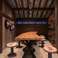 Elegant Modern Restaurant Interior With Wooden Decor Bar Counter Dining Tables And Wine Shelves