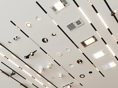 Contemporary Ceiling Mounted Downlights and Spotlights with Integrated Linear Lighting 3d model