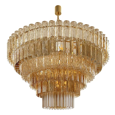Luxurious Multi Tiered Crystal Chandelier With Golden Glass Elements And Elegant Design 3d model