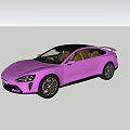 Purple Modern Sports Car in Display Setting with Geometric Lines and Spotlight