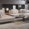 Modern Sofa and Coffee Table Combination With Decorative Pillows and Area Rug in Living Room