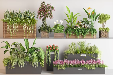 Flower box flower pool flower bed flower box preservative wood flower box plant combination flowers and plants pile 3d model