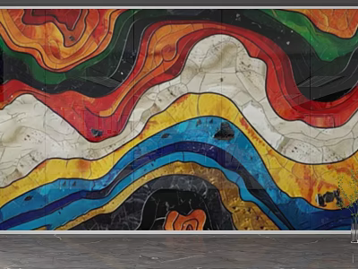 Colorful Mosaic Wall with Wavy Patterns in Red Orange Yellow Blue Green Hues 3d model