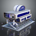 Futuristic Modern Building With Streamlined White Blue Structure Transparent Windows And Platform Plants 3d model