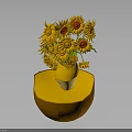 Sunflowers in Yellow Vase Placed on Yellow Round Base Against Dark Background