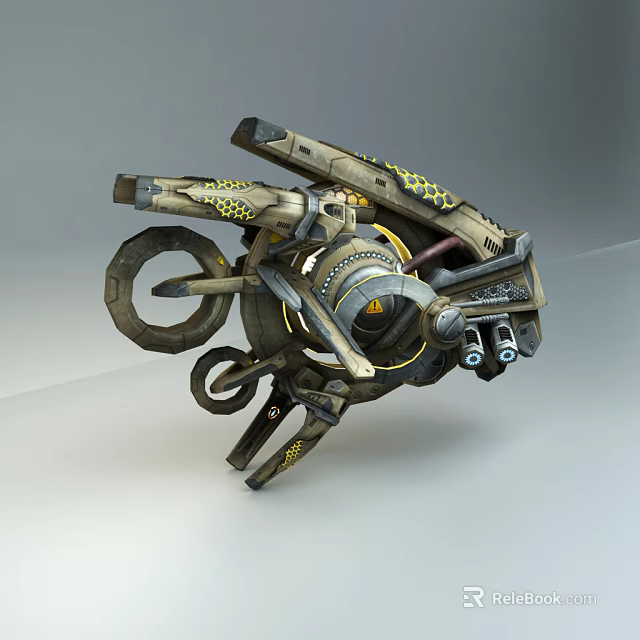 Sci Fi Mechanical Device With Gear System And Yellow Accent Details 3d model 