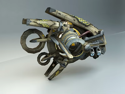 Sci Fi Mechanical Device With Gear System And Yellow Accent Details 3d model