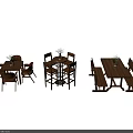 Wooden Dining Table Sets With Round Rectangular Tables Chairs And Benches 3d model