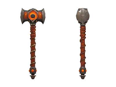 Hardware Tools Decorative Hammers with Spiral Handles Different Head Shapes and Orange Accents 3d model