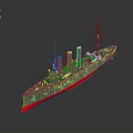 Vintage Ship With Three Smokestacks Gray Hull Red Bottom And Masts 3d model