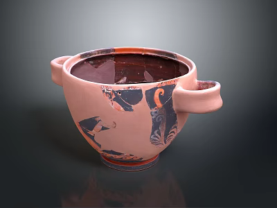 Sculpted Pink Pottery Vessel With Two Handles And Decorative Patterns 3d model