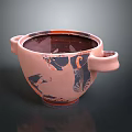 Sculpted Pink Pottery Vessel With Two Handles And Decorative Patterns 3d model