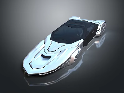 Futuristic Silver Cosmic Exploration Vehicle With Open Top And Aerodynamic Design 3d model