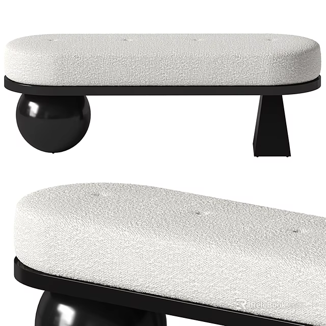 Modern Upholstered Sofa Bench With Light Colored Fabric And Black Stylish Legs 3d model 
