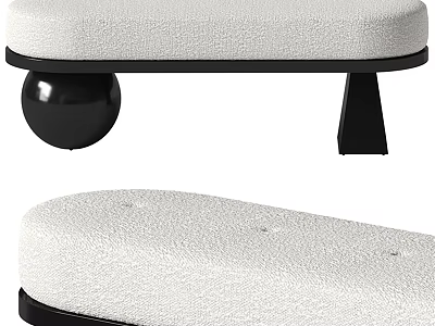 Modern Upholstered Sofa Bench With Light Colored Fabric And Black Stylish Legs 3d model