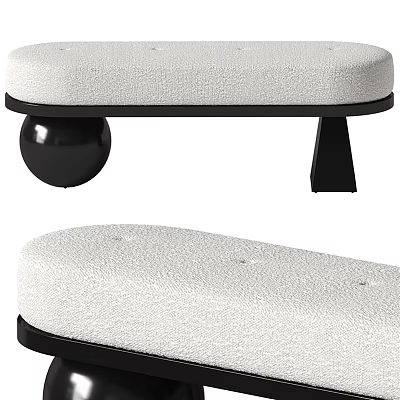 Modern Upholstered Sofa Bench With Light Colored Fabric And Black Stylish Legs 3d model
