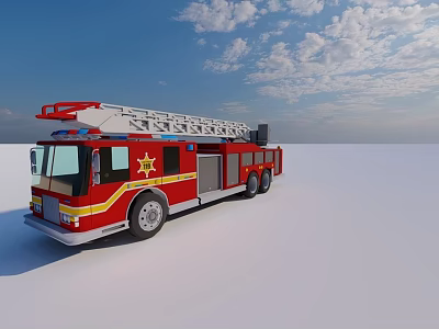Red Fire Truck Equipped With Ladder And Star Emblem For Emergency 3d model