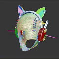 Silver Mechanical Cat Ear Helmet with Metallic Texture and Spiked Details