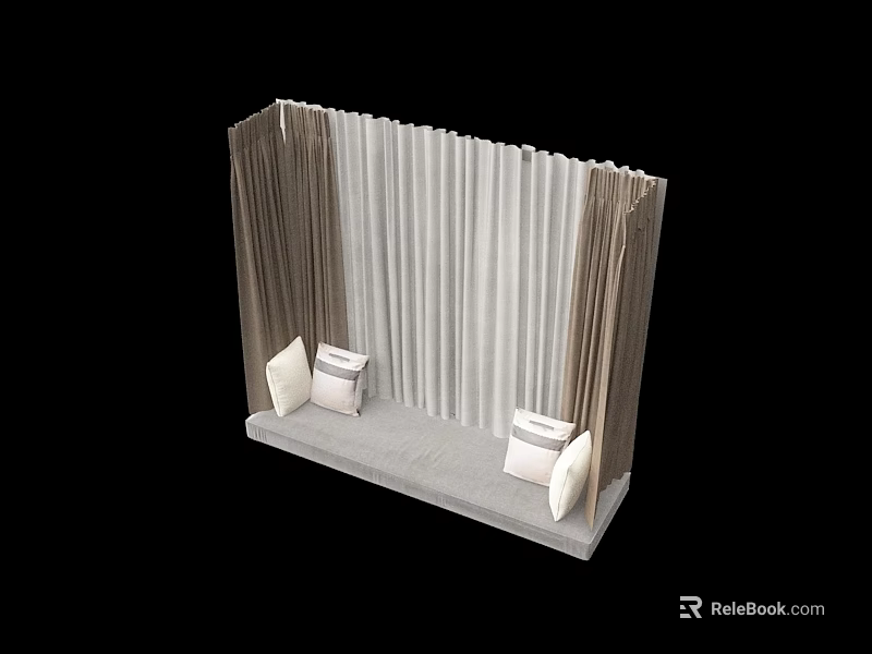 Pleated Fabric Structure With Two Lounge Chairs And Soft Comfortable Cushions 3d model 