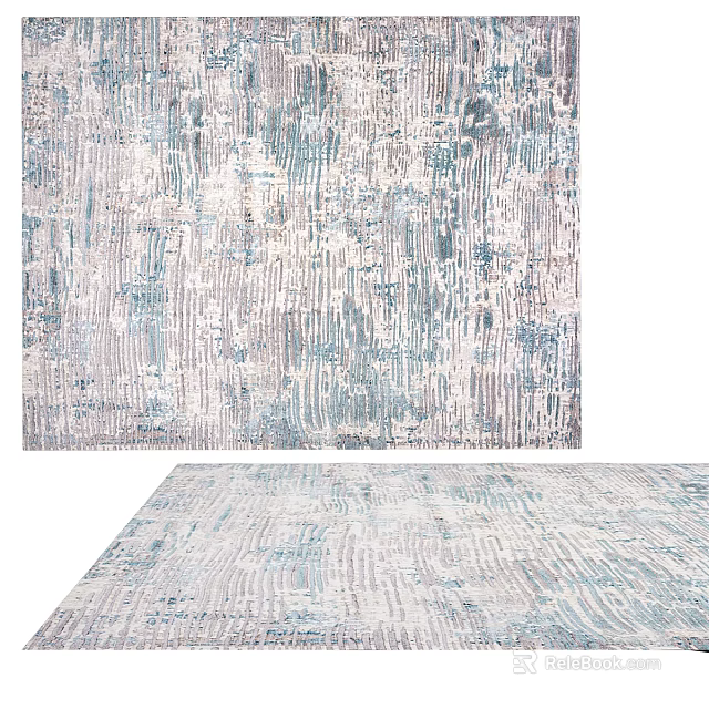 Modern Abstract Textured Square Rug With Blue Gray Pattern For Living Room 3d model 