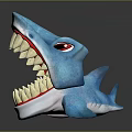 Blue Shark Model With Open Mouth Sharp Teeth And Red Eyes 3d model