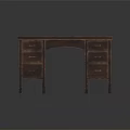 Dark Wooden Writing Desk With Multiple Drawers And Rectangular Smooth Top Surface