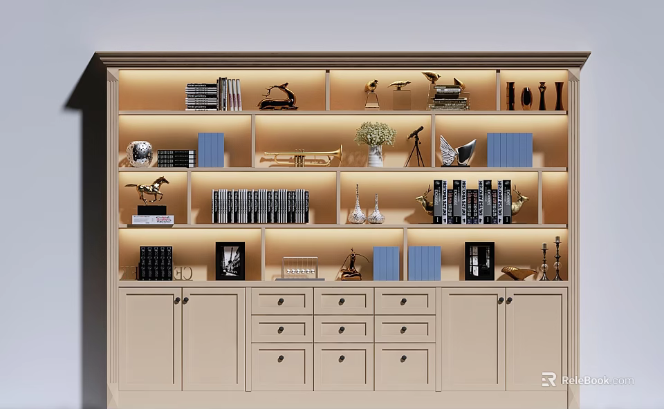 Elegant Display Cabinets With Modern Design Shelves Books Decorative Items And Lighting 3d model 