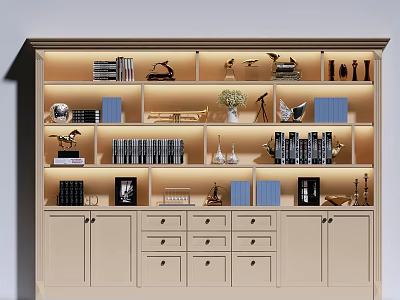Elegant Display Cabinets With Modern Design Shelves Books Decorative Items And Lighting 3d model