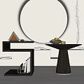 Modern Black Side Table With Bowl Of Fresh Fruits In Minimalist Interior