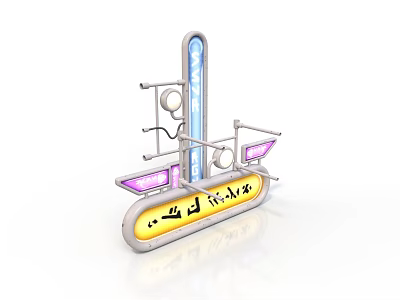 Neon Illuminated Signage Structure With Metal Brackets And Arabic Text Panels 3d model