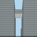 Tall Modern Glass Curtain Wall Office Building With Pedestrian Plaza Trees And Evening Sky