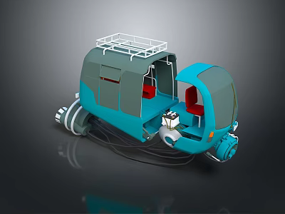 Unique Blue Small Vehicle With Two Red Seats And Metal Frame 3d model