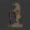 Modern Bear Sculpture Holding Shield On Polygonal Base