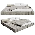 Modern Upholstered Double Bed With Square Tufted Frame And Soft Bedding Pillows 3d model