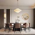 Elegant Modern Restaurant Interior With Round Dining Table Pendant Light And Decorative Painting