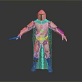 Armored Character With White Armor Black Cape Orange Belt And Boots Holding Weapon