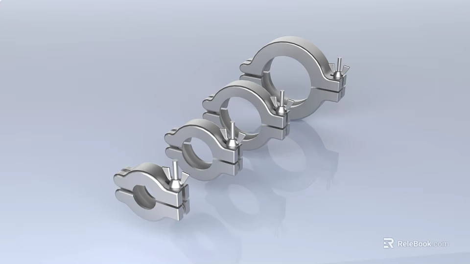 Stainless Steel Pipe Clamps In Various Sizes With Mounting Bolts For Secure Installation 3d model 