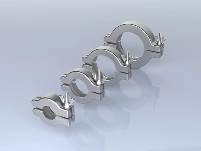Stainless Steel Pipe Clamps In Various Sizes With Mounting Bolts For Secure Installation 3d model