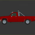 Red Classic Pickup Truck With Roof Light Bar And Shiny Exterior