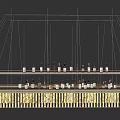 Modern Wine Cabinet Design With Layered Shelves And Hanging Wine Bottles