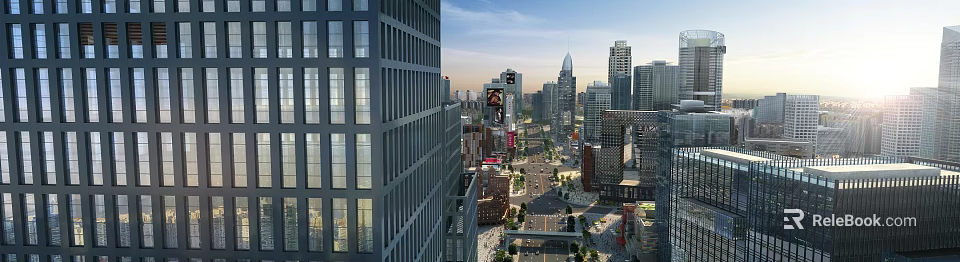 Modern Urban Building Complex With High rise Skyscrapers City Streets And Skyline View 3d model 