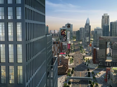 Modern Urban Building Complex With High rise Skyscrapers City Streets And Skyline View 3d model
