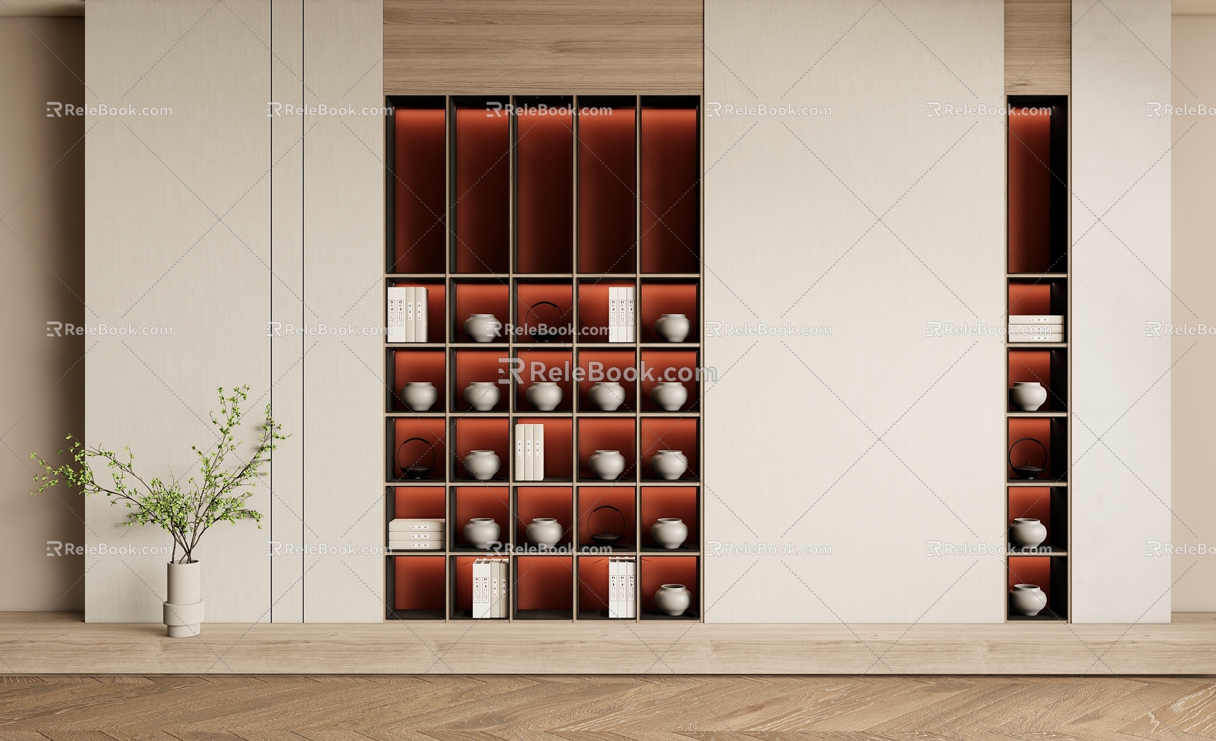 New Chinese-style decorative bookcase bookcase background wall 3d model