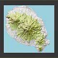 3D Terrain Model Featuring Green Mountainous Areas And Blue Background Contour Structure