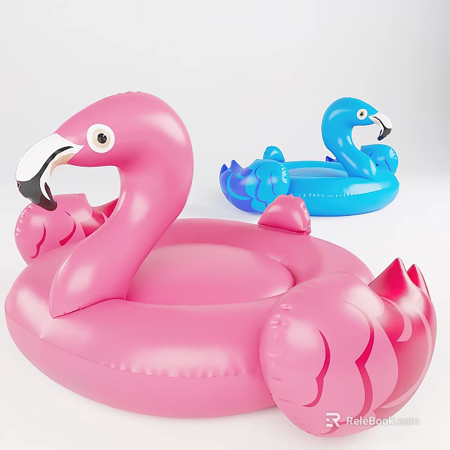 Inflatable Flamingo Shaped Swimming Rings Pink And Blue Water Sports Equipment 3d model 