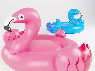 Inflatable Flamingo Shaped Swimming Rings Pink And Blue Water Sports Equipment 3d model