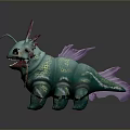 Turquoise And Pink Fantasy Creature 3D Model With Glowing Green Accents Fins And Scales