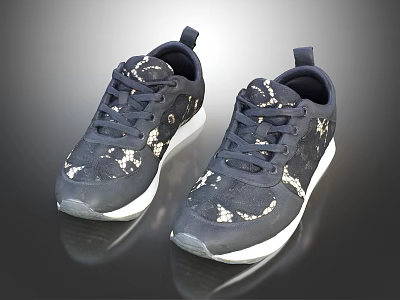 Modern Stylish Lace Up Sneakers With Dark Upper White Patterns And White Sole 3d model