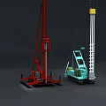 Heavy Duty Red And Blue Industrial Pile Driving Equipment With Tall Drill Rods And Steel Structures
